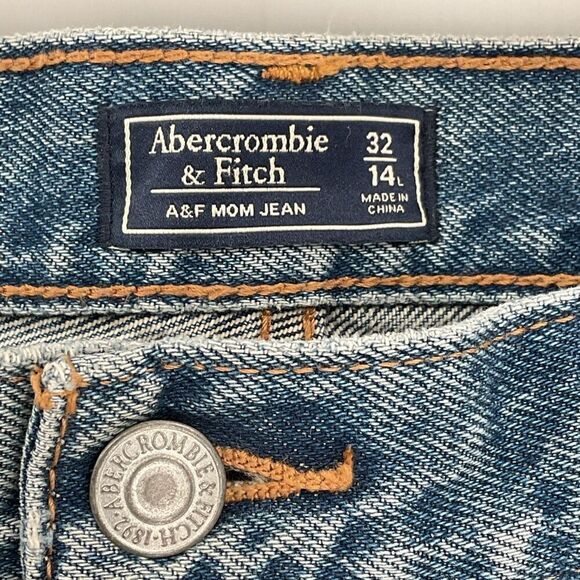 Abercrombie & Fitch Mom Jean Medium Wash 100% Cotton Distressed Women 14 Long - Picture 3 of 5